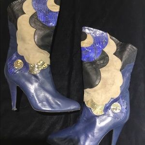 Mary Popps Italian Leather Mid Calf Boots Floral